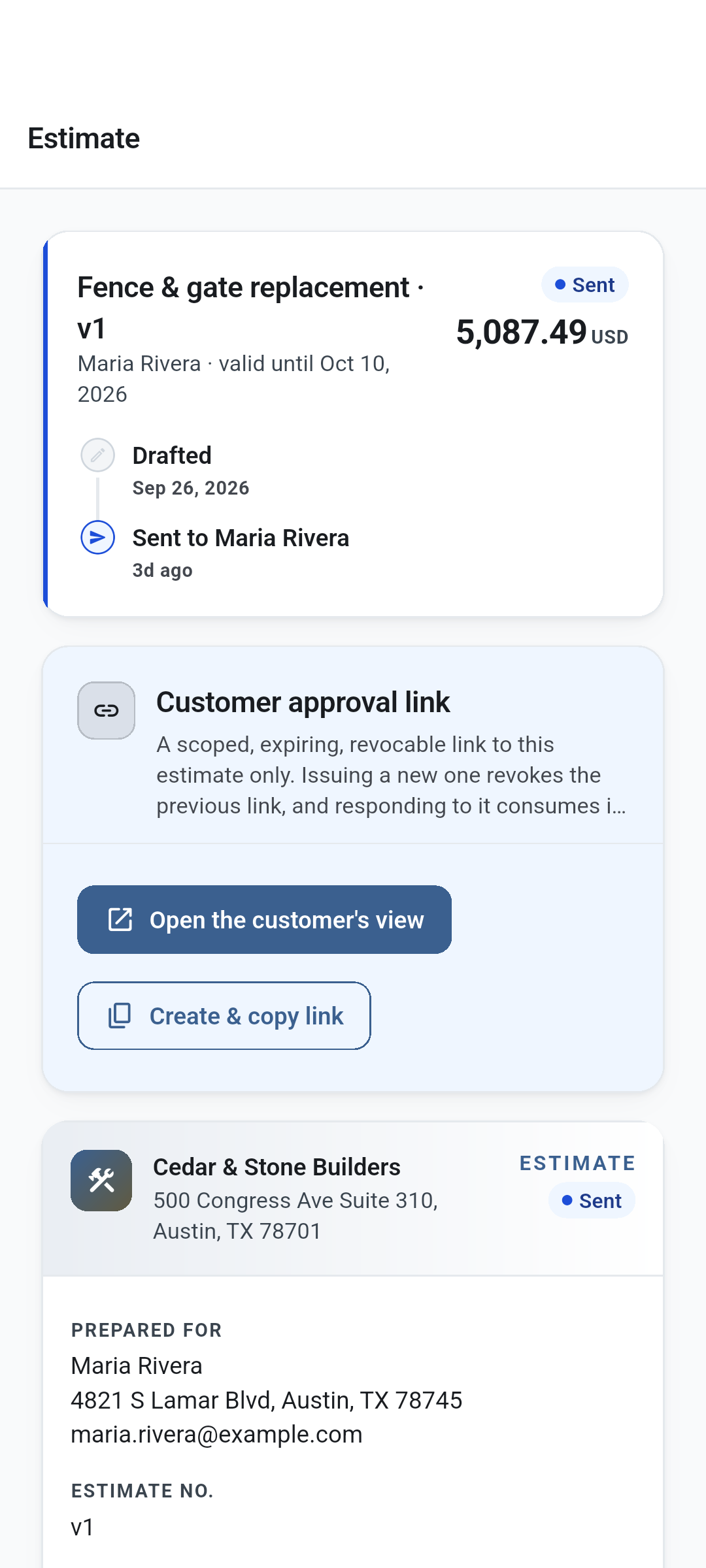 Estimate builder and branded preview